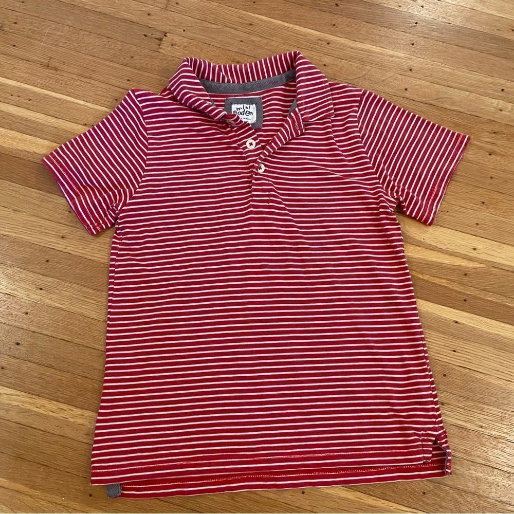 Mini Boden red/white stripe short sleeve polo